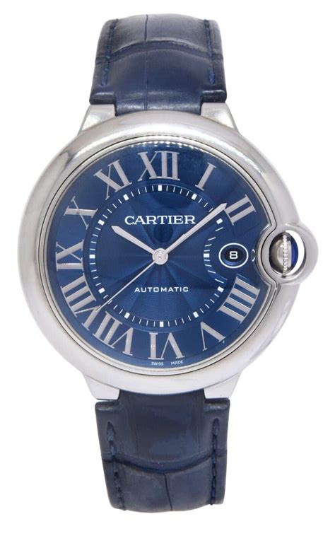 Cartier Ballon Bleu 42mm Steel Blue Dial Mens .